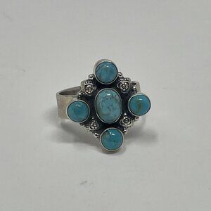 Turquoise Ring with heart design Sterling Silver Size 8